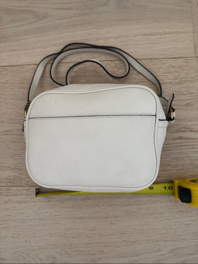 J. Crew Signet Cream Pebbled Leather Crossbody Camera Bag W/Yellow Key Fob.